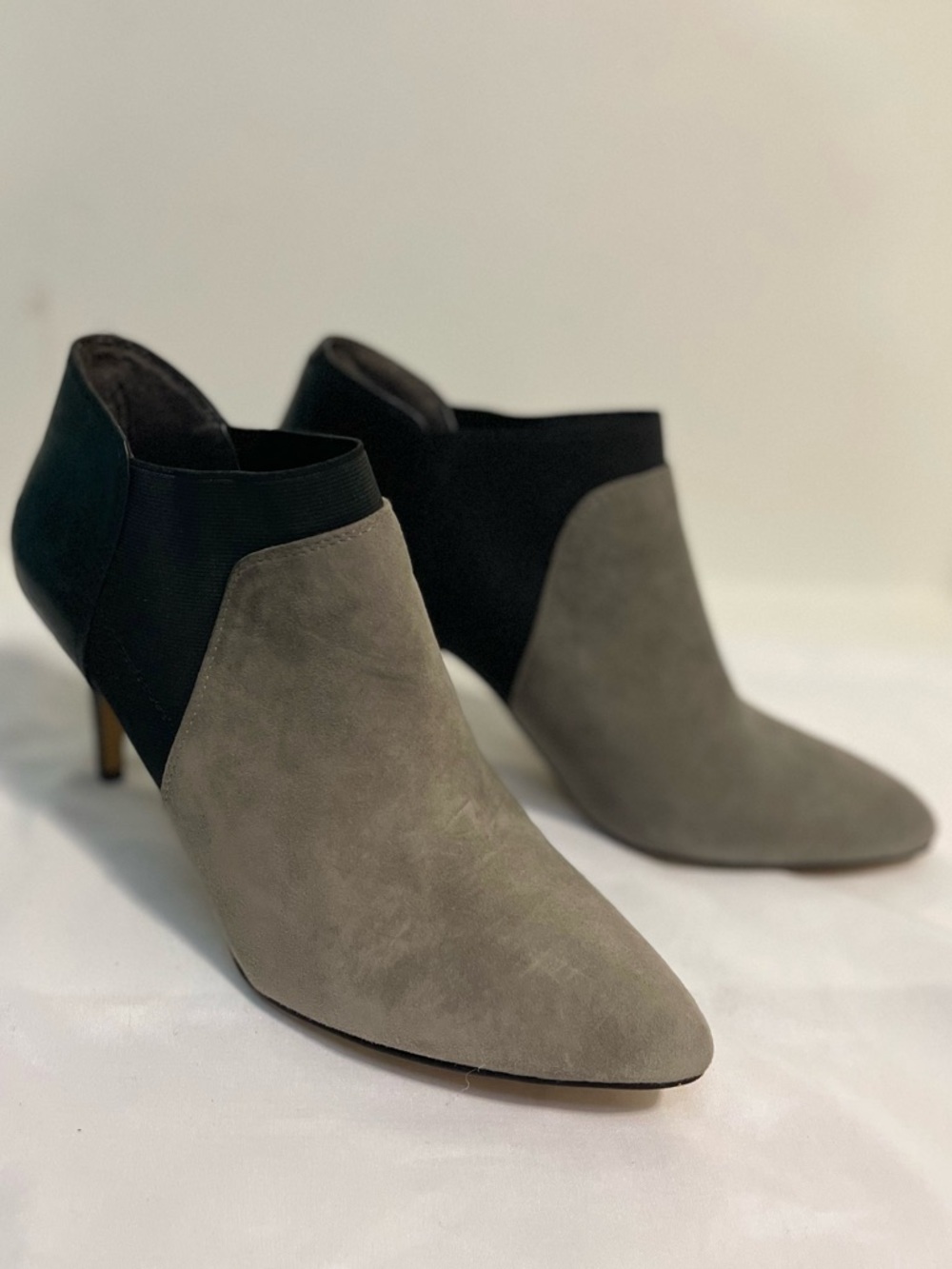 Vince Camuto Taupe Suede and Black Ankle Booties